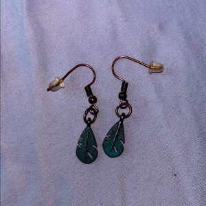 Hand Crafted Teal Feather Earrings
